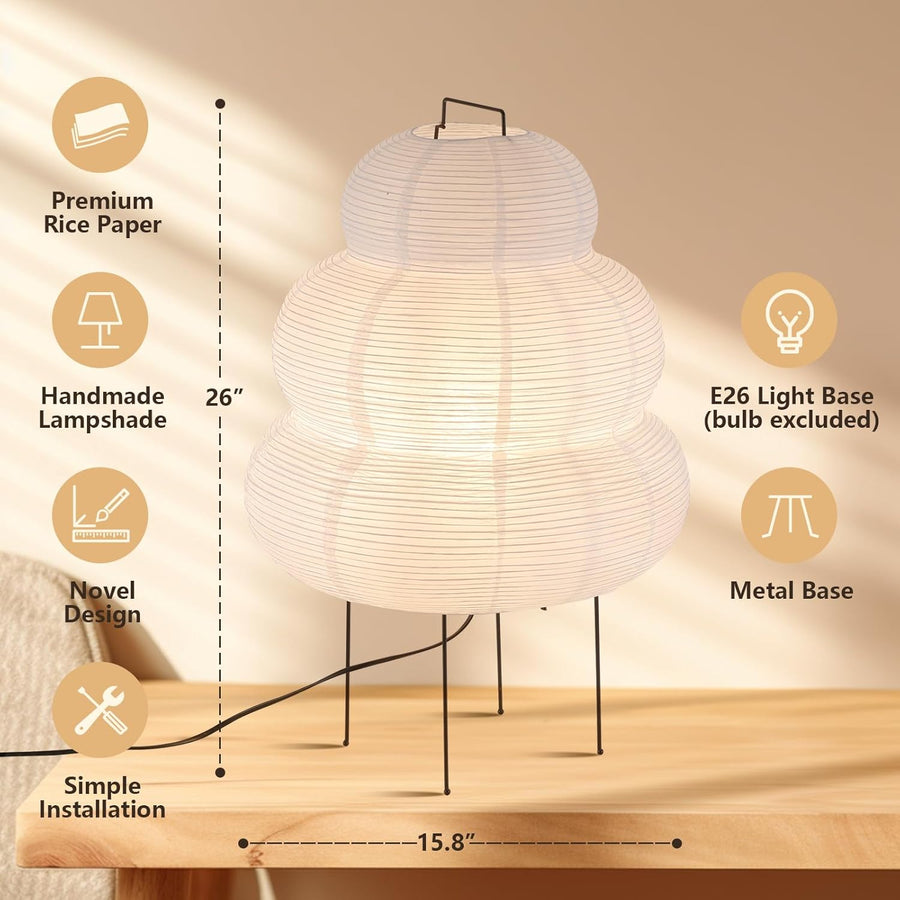 Lámpara de pie con trípode creativo japonés, lámpara de mesa de papel de arroz blanco para dormitorio, mesita de noche, iluminación decorativa para Loft, Hotel y hogar