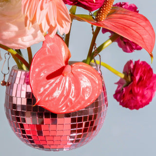 Macetero con bola de discoteca - Rosa