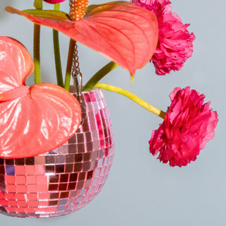 Macetero con bola de discoteca - Rosa