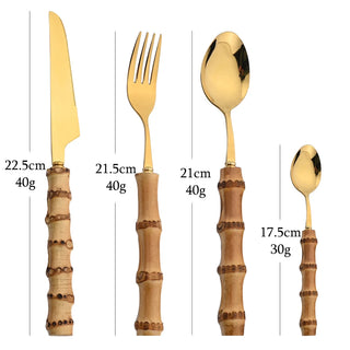 Bamboo Handle Flatware Set - 24 Silverware PCS