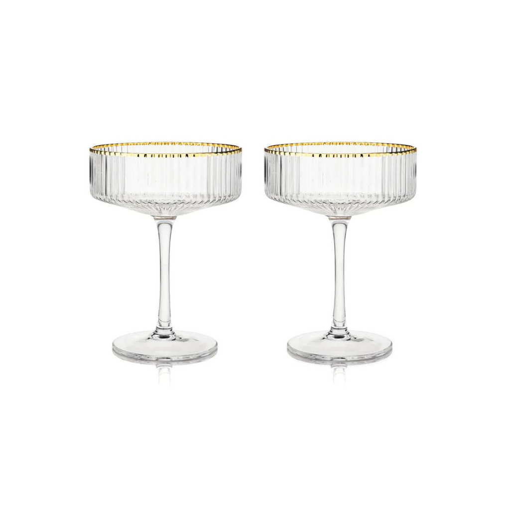 Gold Rim Ribbed Champagne Flute Set of 2 by World Market