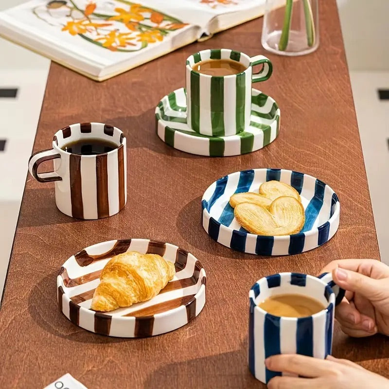 Striped Ceramic Mug Set