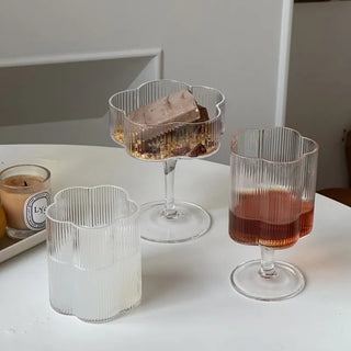 Flower Ribbed Drink Glass - 2 PCS Set