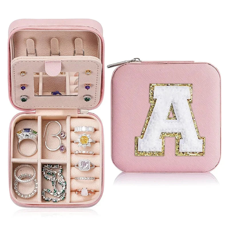 Pink Travel Jewelry Box with Initial