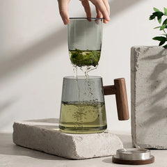 Charcoal Tea Infuser Mug with Wood Handle - Tea Presser