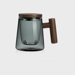 Charcoal Tea Infuser Mug with Wood Handle - Tea Presser