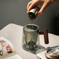 Charcoal Tea Infuser Mug with Wood Handle - Tea Presser