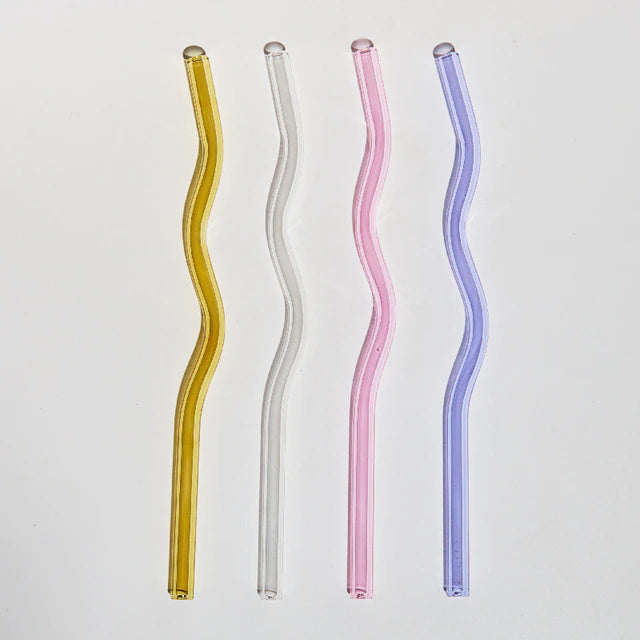 Ribbed Can Glass And Straw Set
